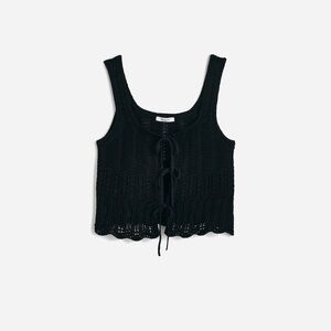 Madewell Pointelle-Stitch Tie-Front Sweater Tank in True Black